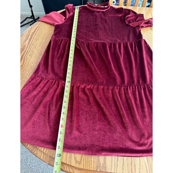 Vintage Red Velvet Ophelia Rose Dress L Long Sleeves Keyhole Back Tiered Design - Picture 9 of 11